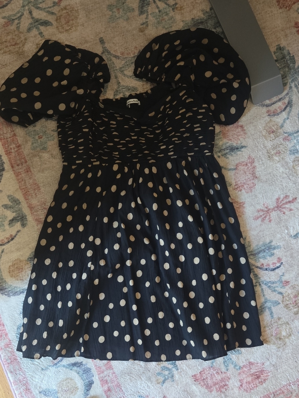 Black Polka Dot Smocked Mini Dress - Elegant Square Neck